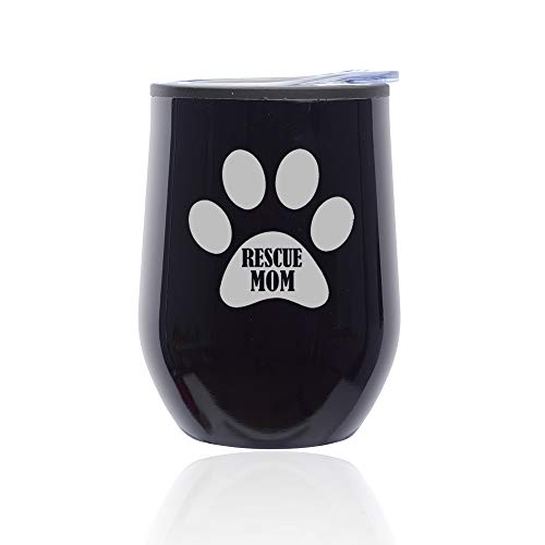 Stemless Wine Tumbler Coffee Travel Mug Glass With Lid Paw Print Rescue Mom (Midnight Black)