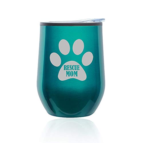 Stemless Wine Tumbler Coffee Travel Mug Glass With Lid Paw Print Rescue Mom (Turquoise Teal)