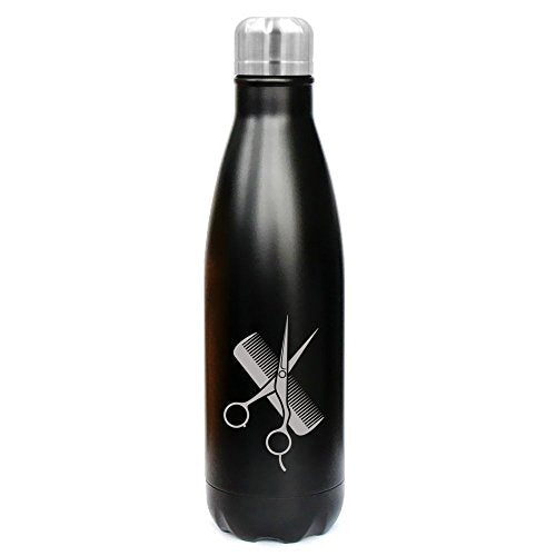 17 oz. Double Wall Vacuum Insulated Stainless Steel Water Bottle Travel Mug Cup Hair Cutting Dresser Scissors Comb (Black)