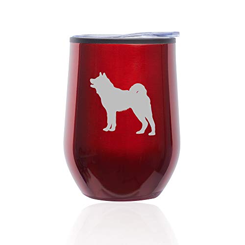 Stemless Wine Tumbler Coffee Travel Mug Glass With Lid Akita (Red)