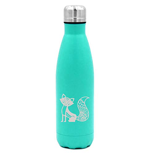 17 oz. Double Wall Vacuum Insulated Stainless Steel Water Bottle Travel Mug Cup Fancy Fox (Light-Blue)