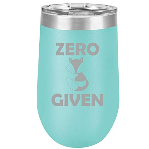 16 oz Double Wall Vacuum Insulated Stainless Steel Stemless Wine Tumbler Glass Coffee Travel Mug With Lid Zero Fox Given Funny (Teal)