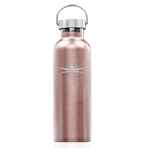 Rose Gold Double Wall Vacuum Insulated Stainless Steel Tumbler Travel Mug Airplane (25 oz Water Bottle)