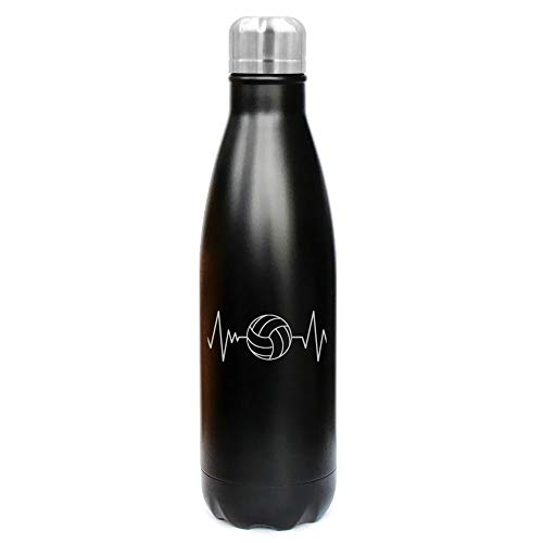 MIP Brand 17 oz. Double Wall Vacuum Insulated Stainless Steel Water Bottle Travel Mug Cup Heart Beats Volleyball (Black)