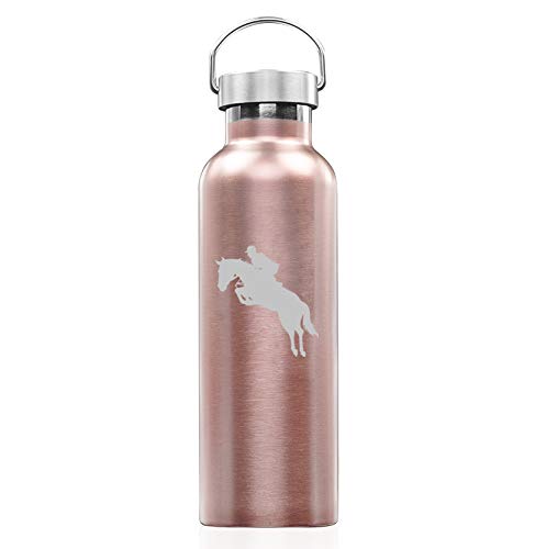 Rose Gold Double Wall Vacuum Insulated Stainless Steel Tumbler Travel Mug Horse With Rider (25 oz Water Bottle)