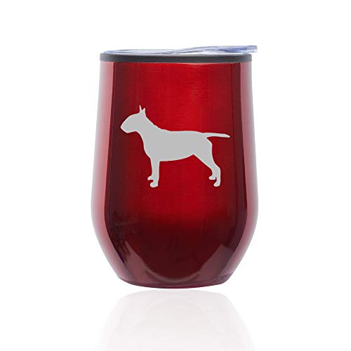 Stemless Wine Tumbler Coffee Travel Mug Glass With Lid Bull Terrier (Red)