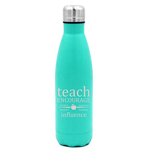 17 oz. Double Wall Vacuum Insulated Stainless Steel Water Bottle Travel Mug Cup Teach Encourage Influence Teacher (Light-Blue)