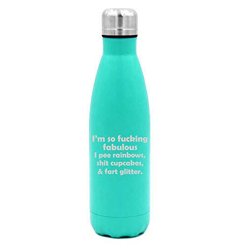 MIP Brand 17 oz. Double Wall Vacuum Insulated Stainless Steel Water Bottle Travel Mug Cup I'm So Fabulous Rainbows Cupcakes & Glitter Funny (Light-Blue)