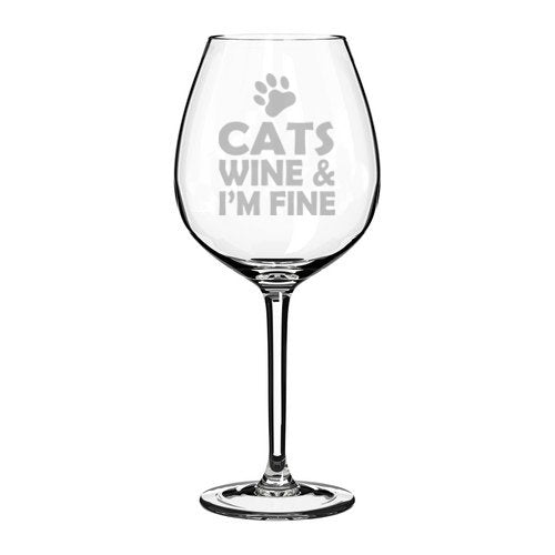 Wine Glass Goblet Cats Wine & I'm Fine (20 oz Jumbo)