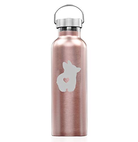 Rose Gold Double Wall Vacuum Insulated Stainless Steel Tumbler Travel Mug Corgi Butt (25 oz Water Bottle)