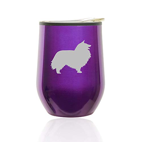 Stemless Wine Tumbler Coffee Travel Mug Glass With Lid Shetland Sheepdog (Royal Purple)