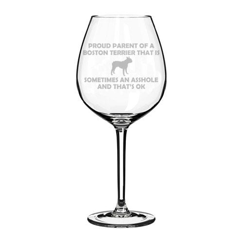 Wine Glass Goblet Funny Proud Parent Boston Terrier (20 oz Jumbo)