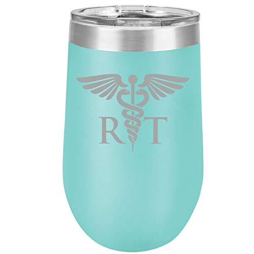 16 oz Double Wall Vacuum Insulated Stainless Steel Stemless Wine Tumbler Glass Coffee Travel Mug With Lid RT Respiratory Therapist (Teal)