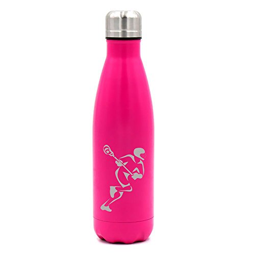 17 oz. Double Wall Vacuum Insulated Stainless Steel Water Bottle Travel Mug Cup Lacrosse Player (Pink)