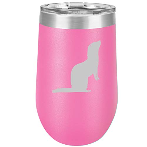 16 oz Double Wall Vacuum Insulated Stainless Steel Stemless Wine Tumbler Glass Coffee Travel Mug With Lid Ferret (Hot Pink)
