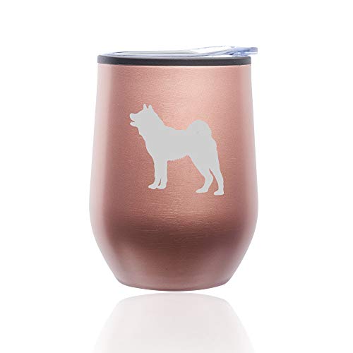 Stemless Wine Tumbler Coffee Travel Mug Glass With Lid Akita (Rose Gold)