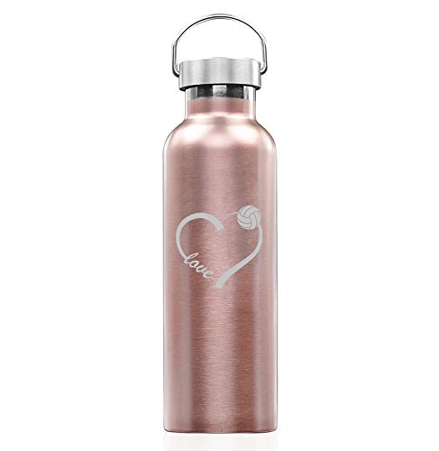 Rose Gold Double Wall Vacuum Insulated Stainless Steel Tumbler Travel Mug Love Heart Volleyball (25 oz Water Bottle)