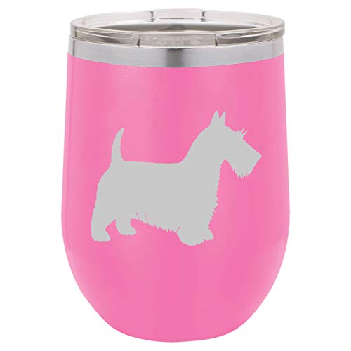 12 oz Double Wall Vacuum Insulated Stainless Steel Stemless Wine Tumbler Glass Coffee Travel Mug With Lid Scottie Scottish Terrier (Hot Pink)