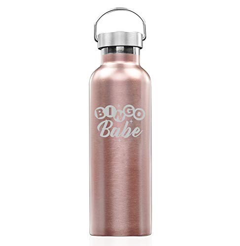 Rose Gold Double Wall Vacuum Insulated Stainless Steel Tumbler Travel Mug Bingo Babe (25 oz Water Bottle)