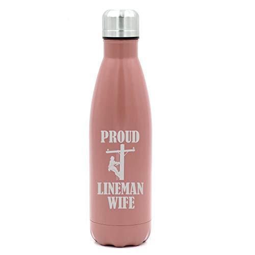 MIP Brand 17 oz. Double Wall Vacuum Insulated Stainless Steel Water Bottle Travel Mug Cup Proud Lineman Wife (Rose Gold)