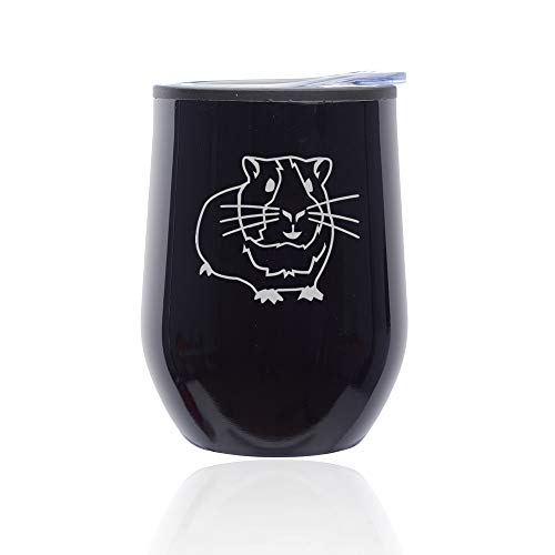 Stemless Wine Tumbler Coffee Travel Mug Glass With Lid Guinea Pig (Midnight Black)