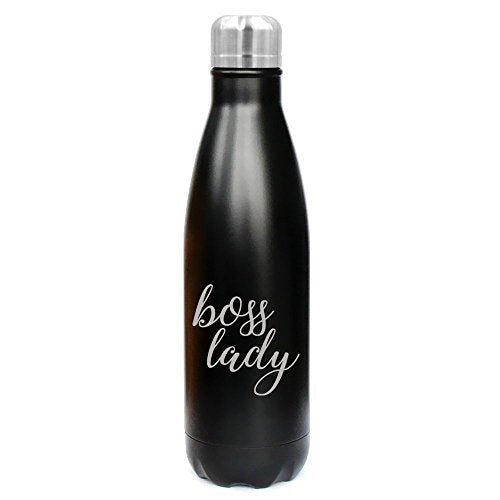 17 oz. Double Wall Vacuum Insulated Stainless Steel Water Bottle Travel Mug Cup Boss Lady (Black)