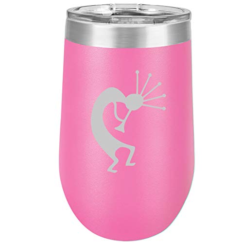 16 oz Double Wall Vacuum Insulated Stainless Steel Stemless Wine Tumbler Glass Coffee Travel Mug With Lid Kokopelli (Hot Pink)
