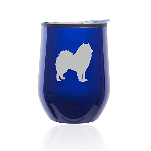 Stemless Wine Tumbler Coffee Travel Mug Glass With Lid Samoyed