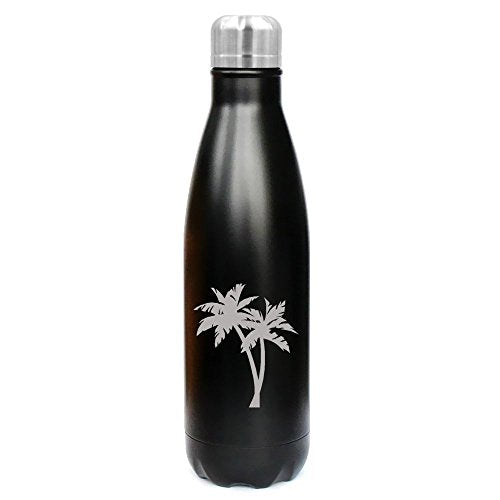 17 oz. Double Wall Vacuum Insulated Stainless Steel Water Bottle Travel Mug Cup Palm Trees (Black)