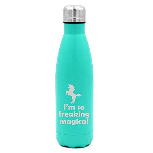 MIP Brand 17 oz. Double Wall Vacuum Insulated Stainless Steel Water Bottle Travel Mug Cup I'm So Freaking Magical Unicorn (Light-Blue)