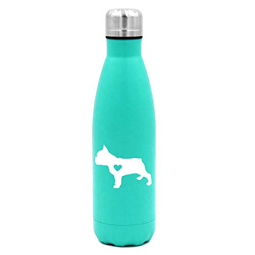 MIP Brand 17 oz. Double Wall Vacuum Insulated Stainless Steel Water Bottle Travel Mug Cup Cute French Bulldog with Heart (Light-Blue)