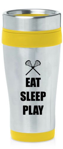 Yellow 16oz Insulated Stainless Steel Travel Mug Z889 Eat Sleep Play Lacrosse