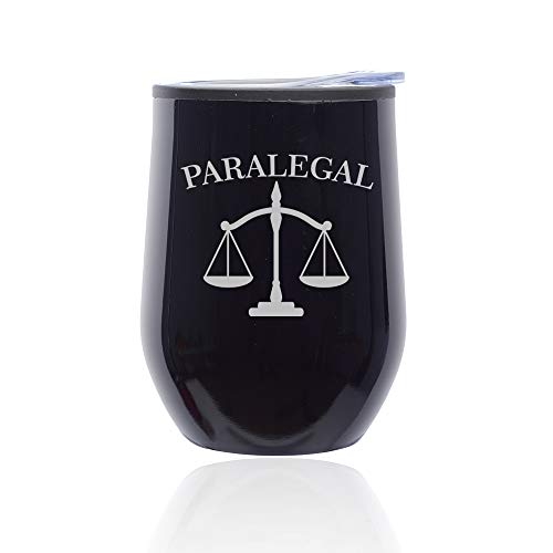 Stemless Wine Tumbler Coffee Travel Mug Glass With Lid Paralegal (Midnight Black)