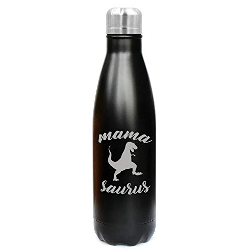 MIP Brand 17 oz. Double Wall Vacuum Insulated Stainless Steel Water Bottle Travel Mug Cup Mama Saurus Mom Mother T-Rex Funny (Black)