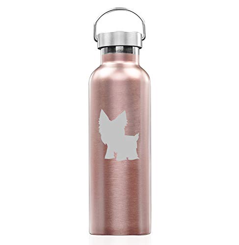 Rose Gold Double Wall Vacuum Insulated Stainless Steel Tumbler Travel Mug Yorkie (25 oz Water Bottle)