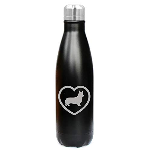 MIP Brand 17 oz. Double Wall Vacuum Insulated Stainless Steel Water Bottle Travel Mug Cup Corgi Heart (Black)