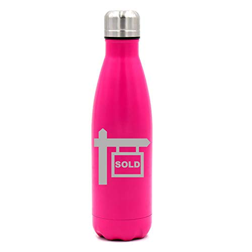 MIP Brand 17 oz. Double Wall Vacuum Insulated Stainless Steel Water Bottle Travel Mug Cup Real Estate Agent Broker Realtor Sold (Pink)