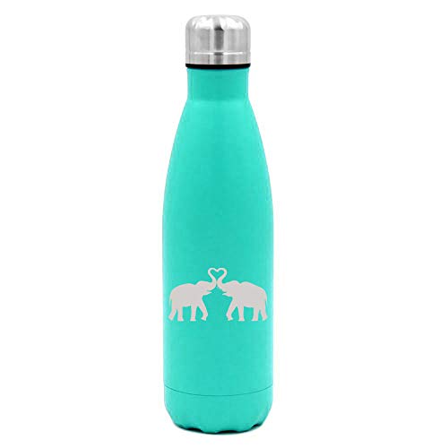 MIP Brand 17 oz. Double Wall Vacuum Insulated Stainless Steel Water Bottle Travel Mug Cup Elephants Making Heart (Light-Blue)