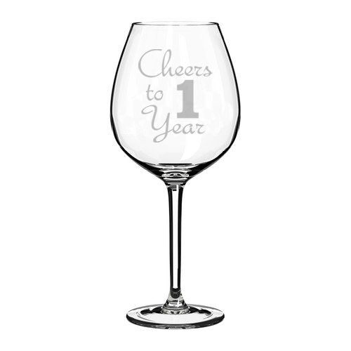 Wine Glass Goblet Cheers To 1 Year Anniversary (20 oz Jumbo)