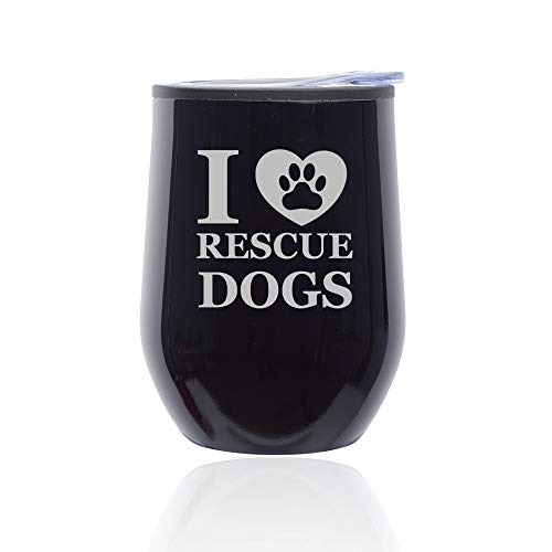 Stemless Wine Tumbler Coffee Travel Mug Glass With Lid I Heart Love Rescue Dogs (Midnight Black)