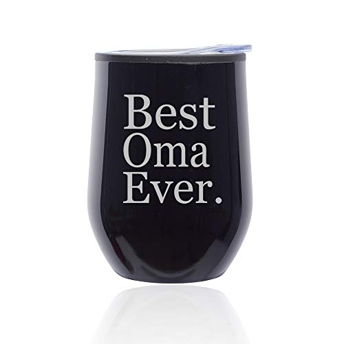 Stemless Wine Tumbler Coffee Travel Mug Glass With Lid Best Oma Ever Grandma Grandmother (Midnight Black)