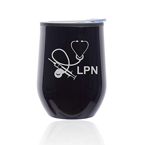 Stemless Wine Tumbler Coffee Travel Mug Glass With Lid Licensed Practical Nurse LPN (Midnight Black)