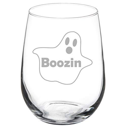 Wine Glass Goblet Boozin Ghost Funny Halloween (17 oz Stemless)