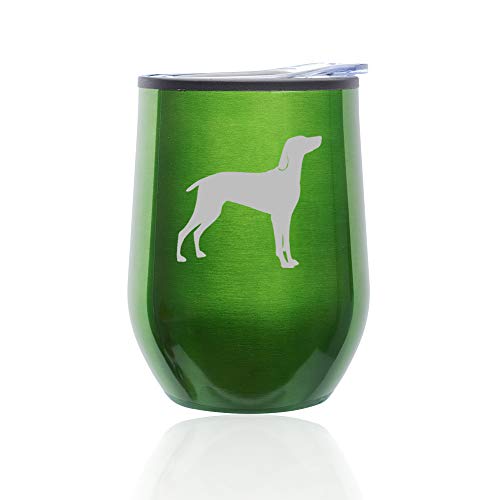 Stemless Wine Tumbler Coffee Travel Mug Glass With Lid Weimaraner (Green)