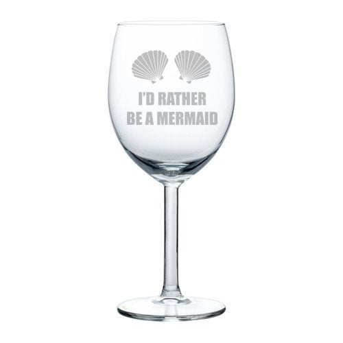 Wine Glass Goblet Sea Shells I'd Rather Be A Mermaid (10 oz),MIP
