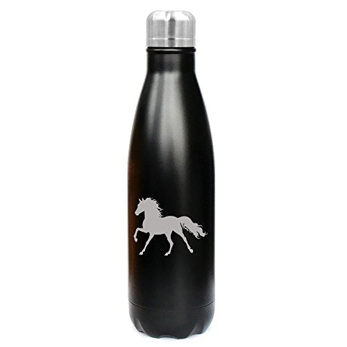 17 oz. Double Wall Vacuum Insulated Stainless Steel Water Bottle Travel Mug Cup Horse (Black)