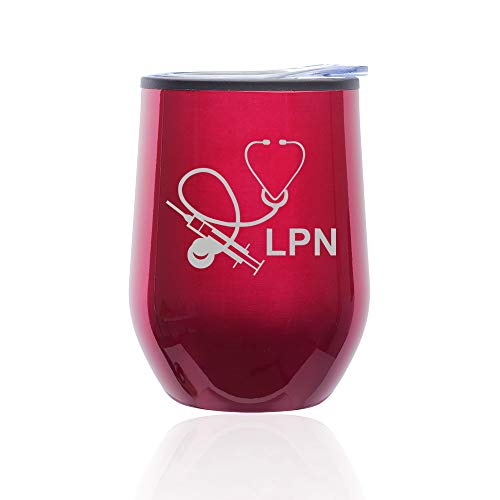 Stemless Wine Tumbler Coffee Travel Mug Glass With Lid Licensed Practical Nurse LPN (Fuchsia)