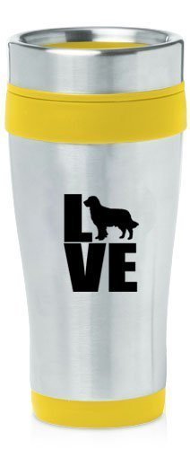 Yellow 16oz Insulated Stainless Steel Travel Mug Z609 Love Golden Retriever,MIP