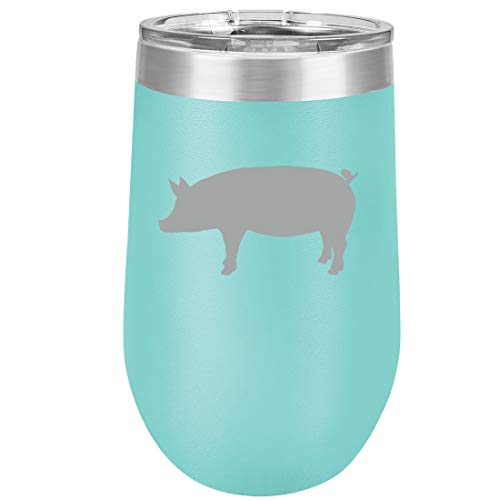 16 oz Double Wall Vacuum Insulated Stainless Steel Stemless Wine Tumbler Glass Coffee Travel Mug With Lid Pig (Teal)