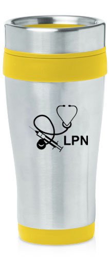 Yellow 16oz Insulated Stainless Steel Travel Mug Z1449 Licensed Practical Nurse LPN